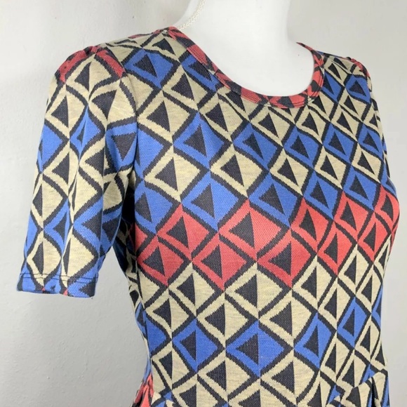 LulaRoe Amelia Dress Blue Geometric Print Large - Picture 3 of 5